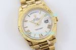 TWS factory Swiss Replica Rolex Day Date Watch White Face Yellow Gold Band Fluted Bezel  40mm